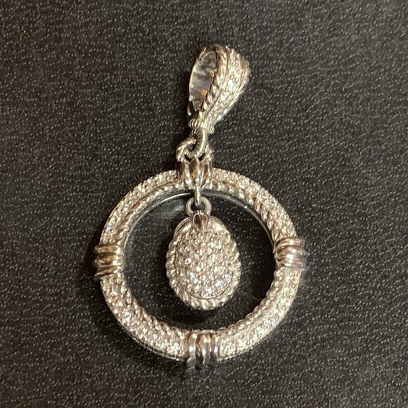 Judith Ripka Pendant/Enhancer Sterling Silver & CZ Round w/ Dangle - Picture 4 of 8
